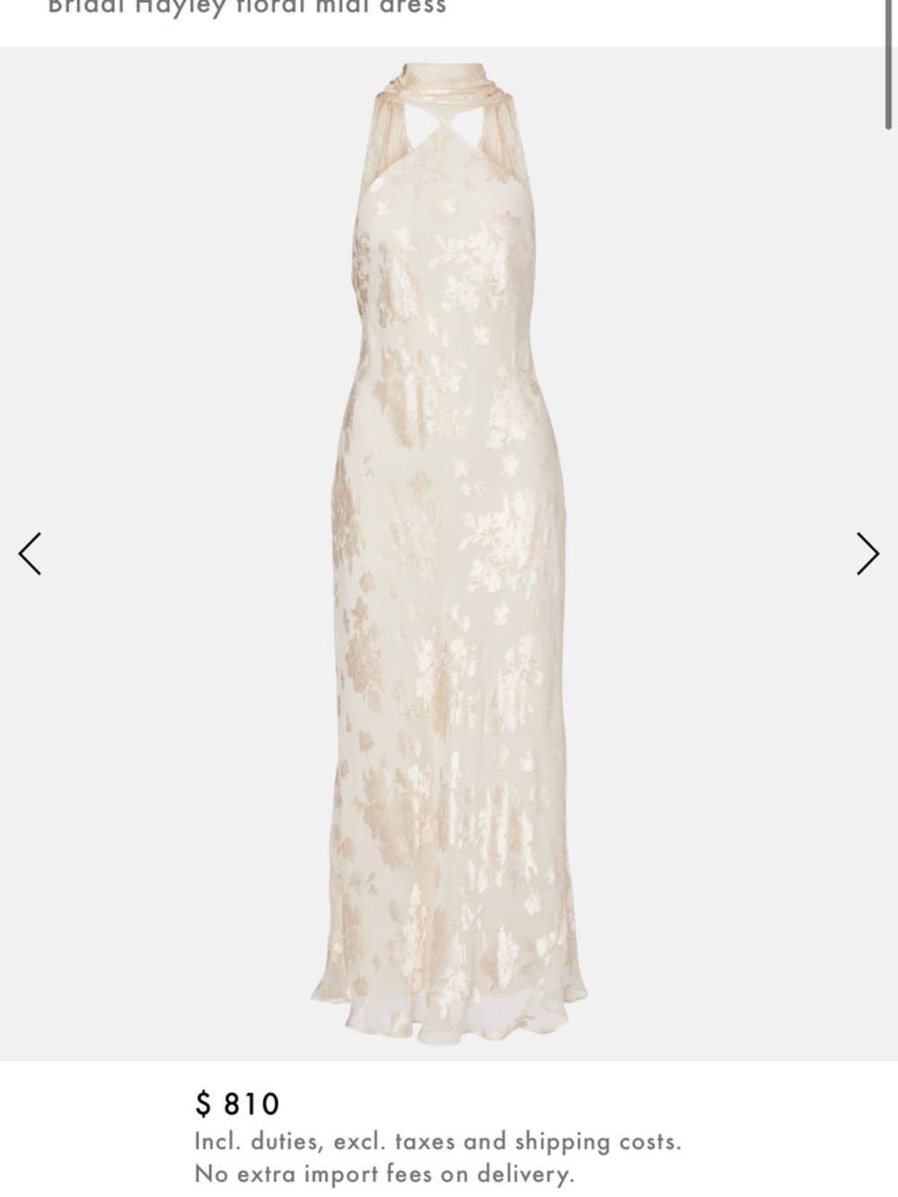 RIXO Ivory and Gold Halter Maxi Dress